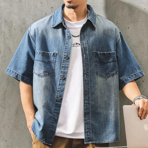 ウォッシュドワーク半袖デニムシャツ P2026