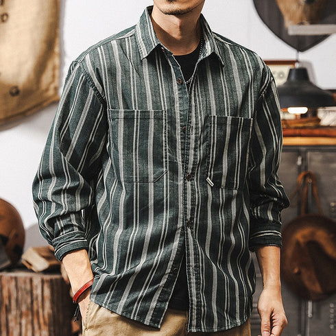 Long-sleeved Striped Casual Shirt P1272