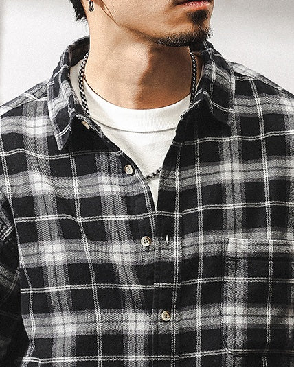 Faded Plaid Long Sleeve Cotton Shirt P1316