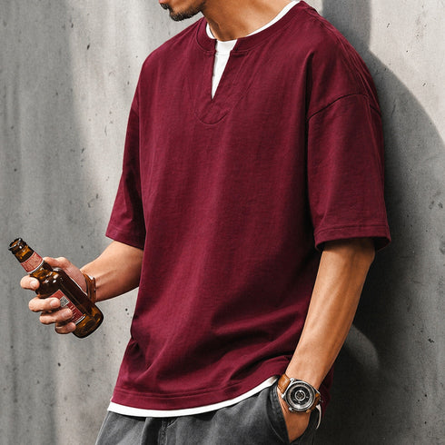 キーネックレイヤード半袖Tシャツ P2020