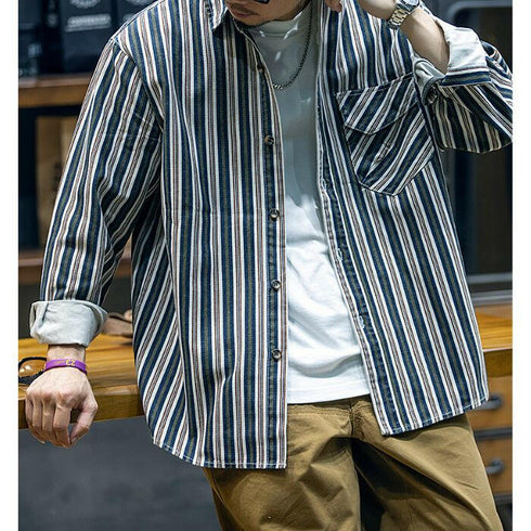 Long-sleeved Striped Loose Shirt P0376