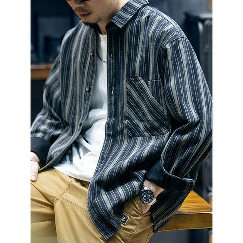 Striped Long-Sleeved Loose Shirt P0377