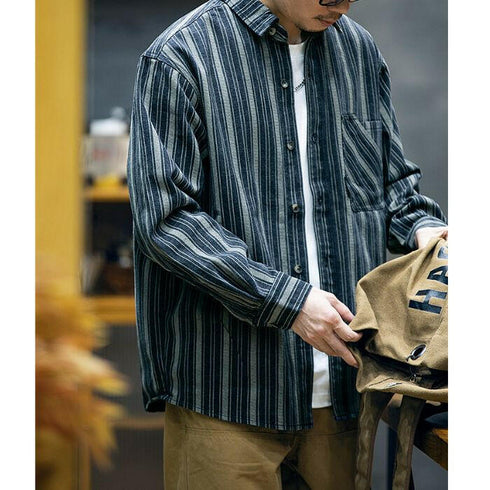 Striped Long-Sleeved Loose Shirt P0377