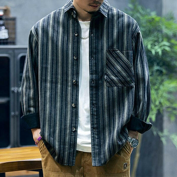 Striped Long-Sleeved Loose Shirt P0377