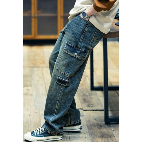 Straight Jeans Loose Multi-Pocket Pants P0378