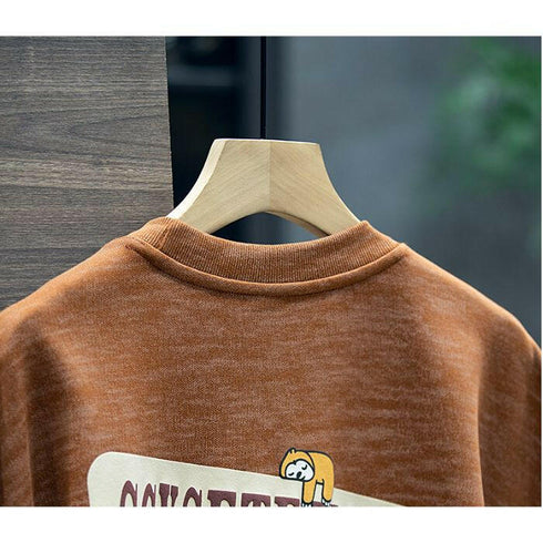 Print Long-Sleeved Loose Big Yards Round Neck T-shirt P0391