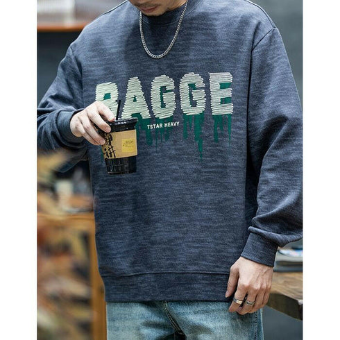 American Print Long-Sleeved Loose Round Neck T-shirt P0418