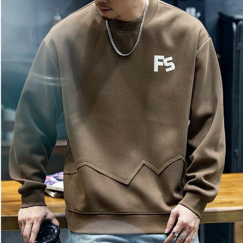 Patch Embroidery Loose Long Sleeve Round Neck Splicing T-shirt P0420