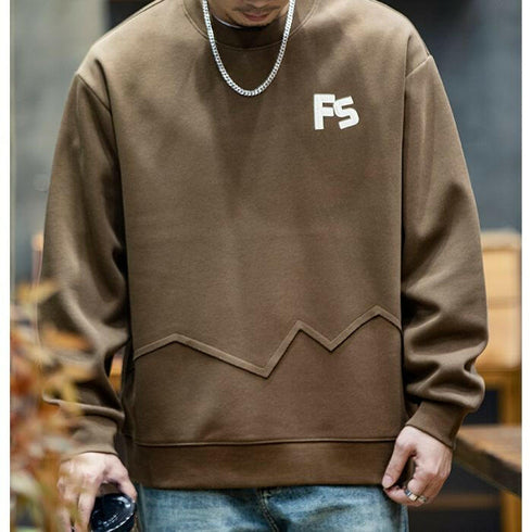 Patch Embroidery Loose Long Sleeve Round Neck Splicing T-shirt P0420