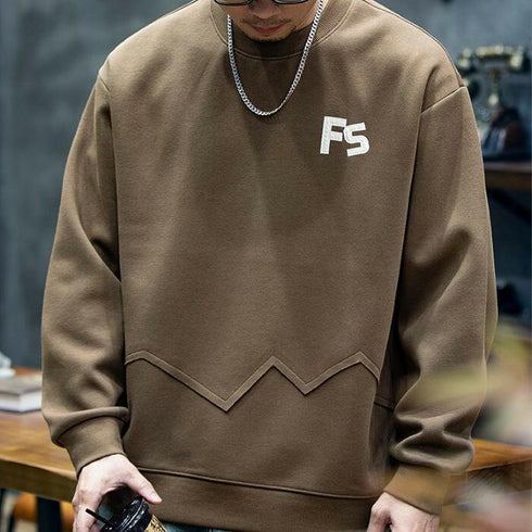 Patch Embroidery Loose Long Sleeve Round Neck Splicing T-shirt P0420