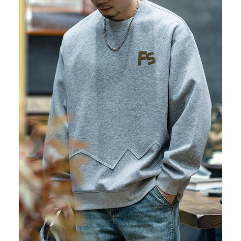 Patch Embroidery Loose Long Sleeve Round Neck Splicing T-shirt P0420