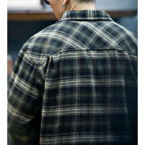 American Retro Long-sleeved Plaid Shirt P0449