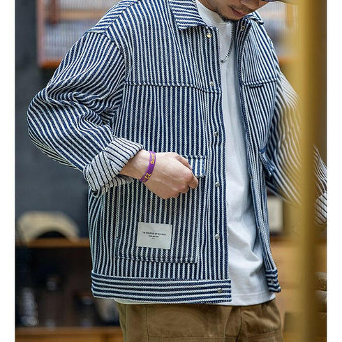 Striped Denim Loose Casual Jacket P0458