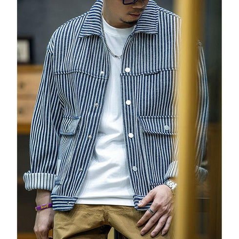 Striped Denim Loose Casual Jacket P0458