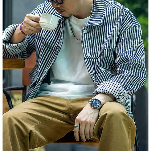 Striped Denim Loose Casual Jacket P0458