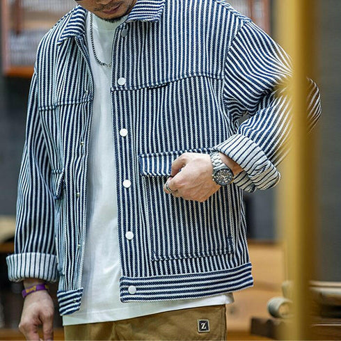 Striped Denim Loose Casual Jacket P0458