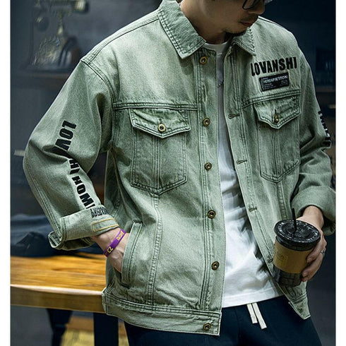 Yellow Mud Dyed Denim Loose Embroidery Jacket P0484