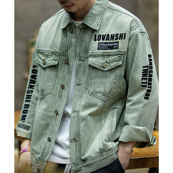 Yellow Mud Dyed Denim Loose Embroidery Jacket P0484