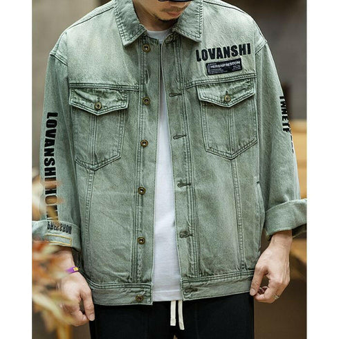 Yellow Mud Dyed Denim Loose Embroidery Jacket P0484