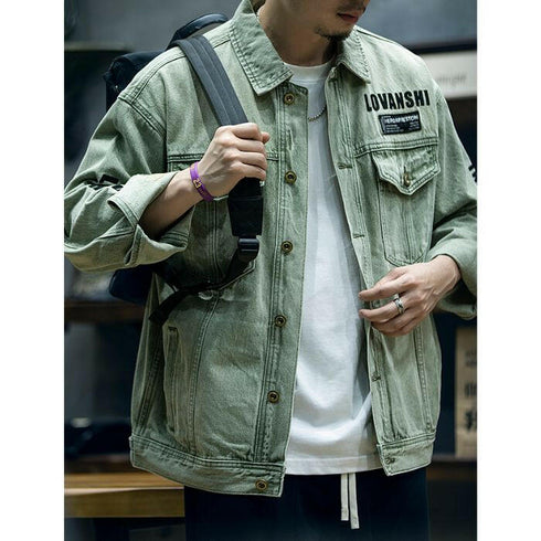 Yellow Mud Dyed Denim Loose Embroidery Jacket P0484