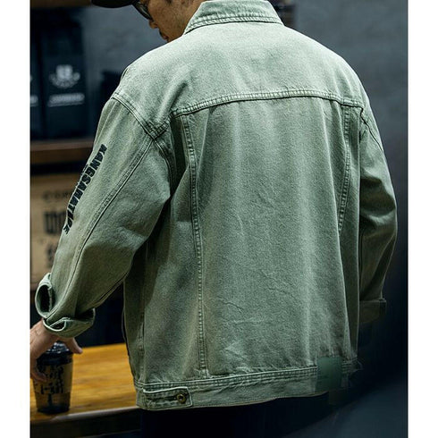 Yellow Mud Dyed Denim Loose Embroidery Jacket P0484