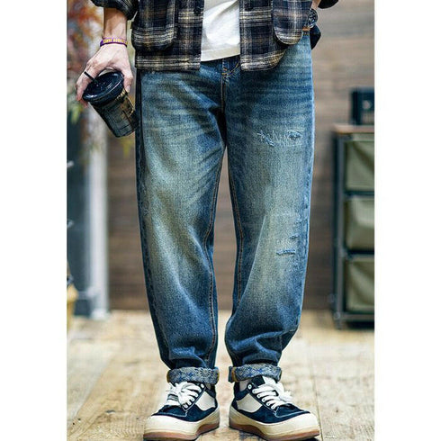 Broken Hole Jeans Loose Tapered Casual Pants P0471