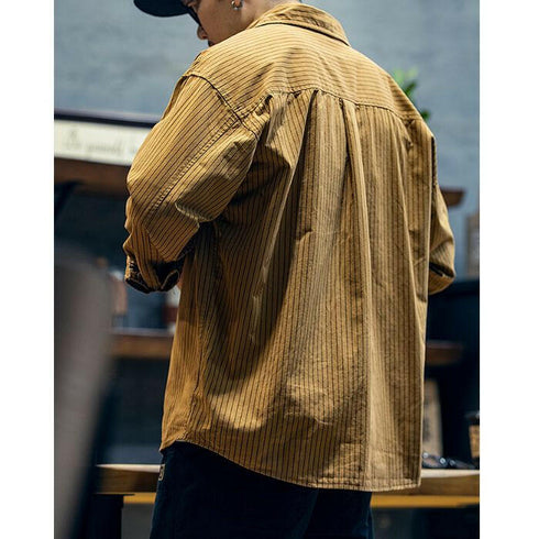 Cotton Long-sleeved Loose Striped Shirt P0498