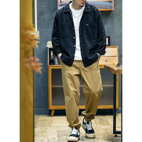 【OUTLET/即納】Cotton Long-sleeved Loose Casual Shirt P0523