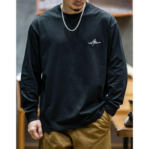 Embroidery Long-sleeved Loose Round Neck T-shirt P0518