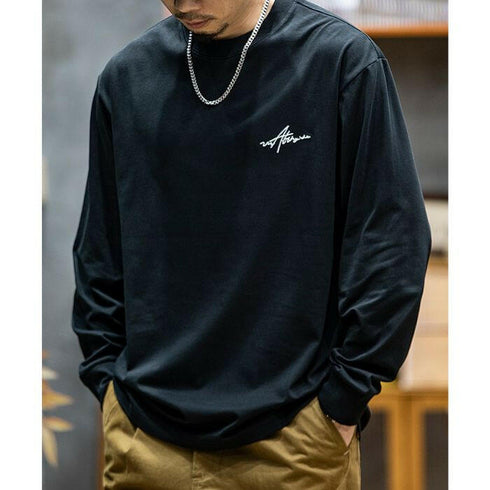 Embroidery Long-sleeved Loose Round Neck T-shirt P0518