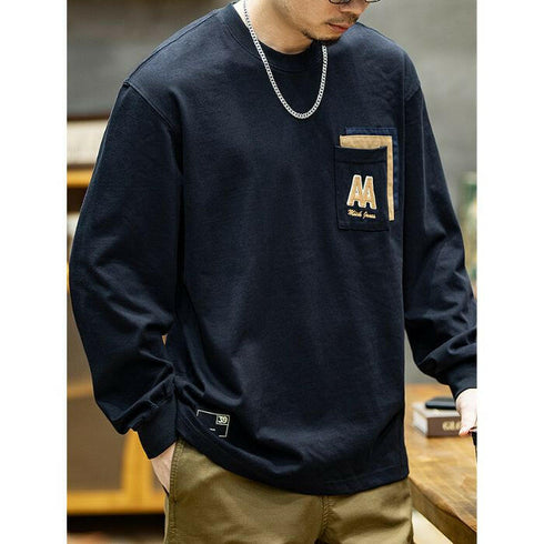 Cotton Long-sleeved Loose Round Neck T-shirt P0506