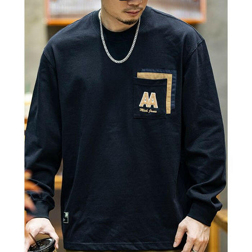 Cotton Long-sleeved Loose Round Neck T-shirt P0506