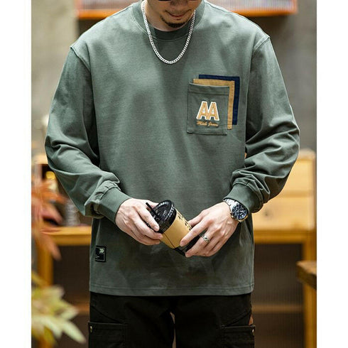 Cotton Long-sleeved Loose Round Neck T-shirt P0506