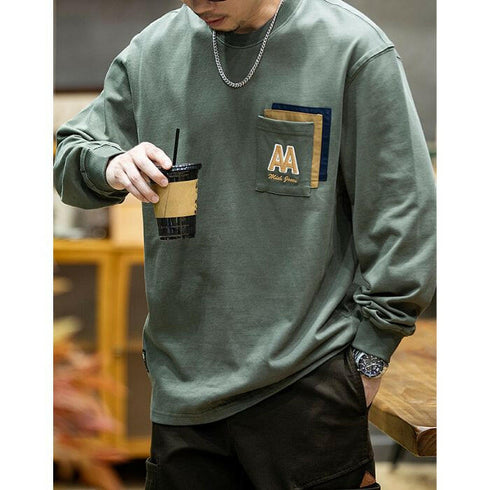 Cotton Long-sleeved Loose Round Neck T-shirt P0506