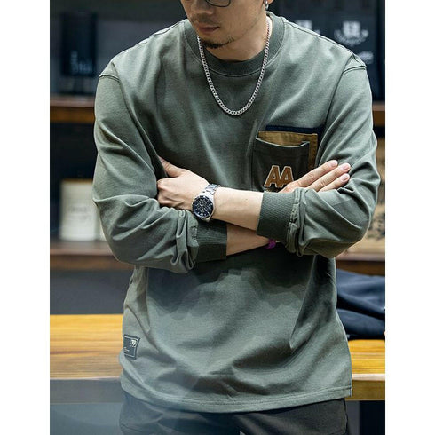 Cotton Long-sleeved Loose Round Neck T-shirt P0506