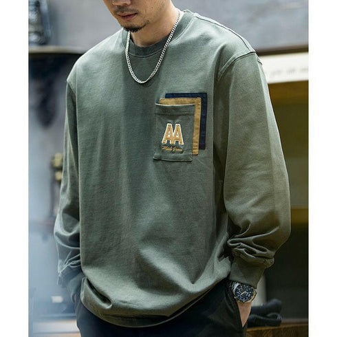 Cotton Long-sleeved Loose Round Neck T-shirt P0506