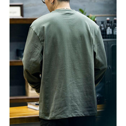 Cotton Long-sleeved Loose Round Neck T-shirt P0506