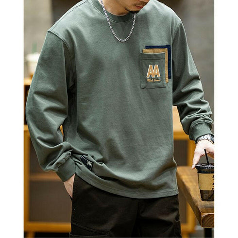 Cotton Long-sleeved Loose Round Neck T-shirt P0506