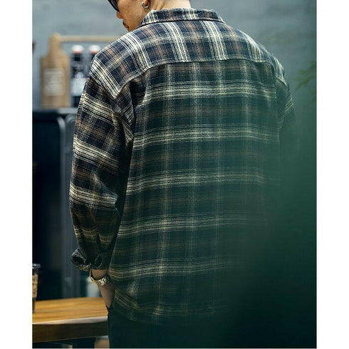 Cotton Long-sleeved Loose Plaid Shirt P0525