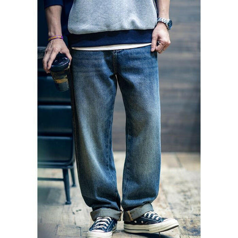 Embroidered Jeans Straight Loose Pants P0550