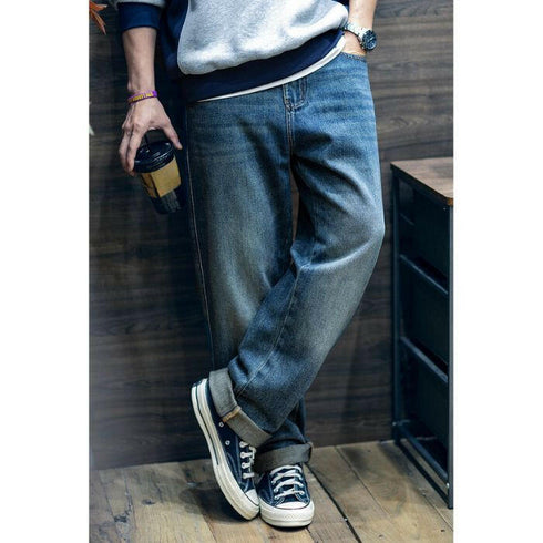 Embroidered Jeans Straight Loose Pants P0550