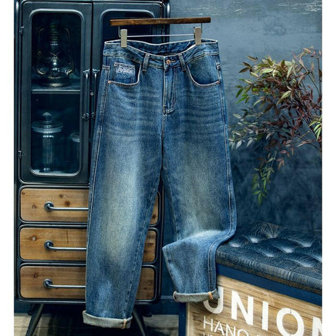 Embroidered Jeans Straight Loose Pants P0550