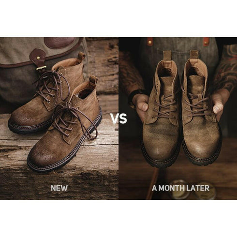 Leather Big Head Short Boots P0573