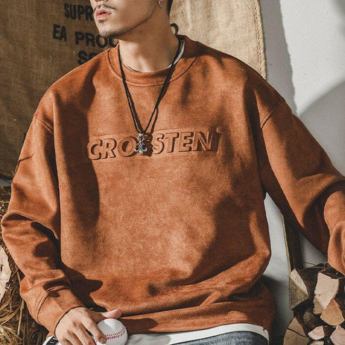 Suede 3D Steel Print Padded Sweatshirt P0620