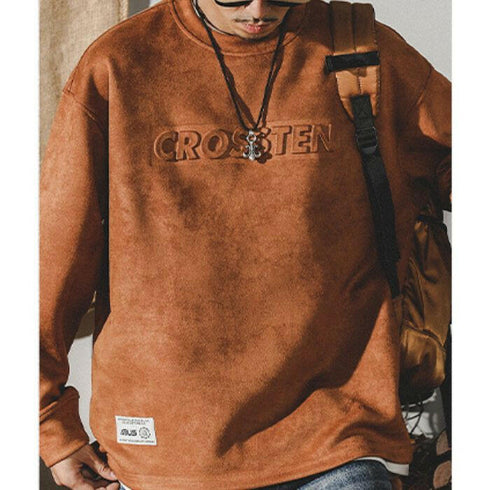 Suede 3D Steel Print Padded Sweatshirt P0620