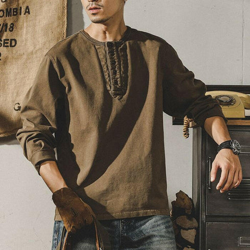 【OUTLET】ヴィンテージテイストヘンリーネックロンT P0630