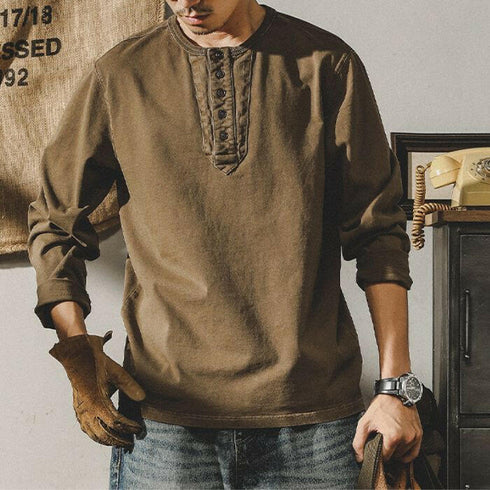 【OUTLET】ヴィンテージテイストヘンリーネックロンT P0630