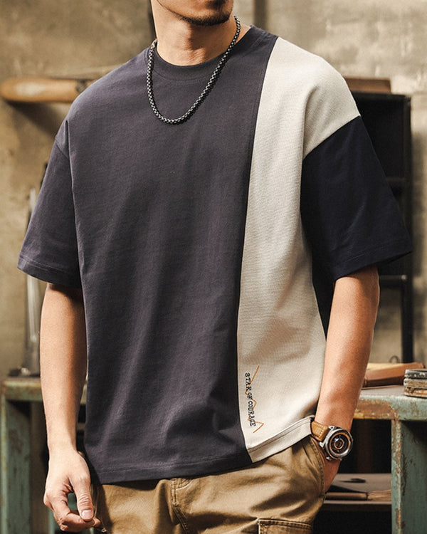 Diagonal Block Color Switch Short Sleeve T-Shirt P1466