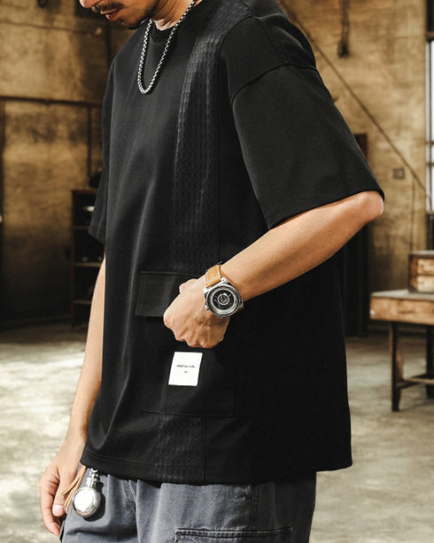 Asymmetry Line Flap Pocket Short Sleeve T-shirt P1455