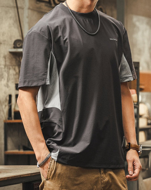 バイカラーデザインサイドポケット半袖Tシャツ P1454